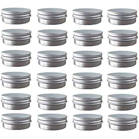 JOYWEE Aluminum Tin Jars, Cosmetic Sample Metal Tins Empty Container Bulk, Round Pot Screw Cap Lid, Small Ounce for Candle, Lip Balm, Salve, Make Up, Eye Shadow, Powder (24 Pack.5 Oz/15ml) Cover