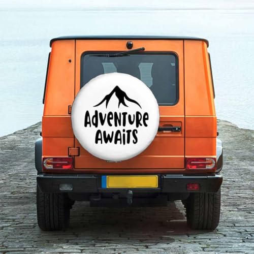 Image of Adventure Awaits Travel Spare Tire Cover Mountains Vintage White Polyester Universal Wheel Tire Cover for Trailer Camping Weatherproof for Rv SUV Truck Camper Travel 15 inch, STC118