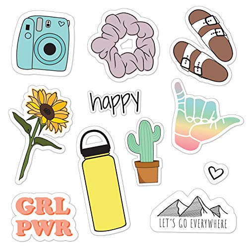 Canopy Street Let's Go Everywhere Cute VSCO Girl Stickers for Water Bottles, laptops & Cell Phones / 11 Waterproof Stickers