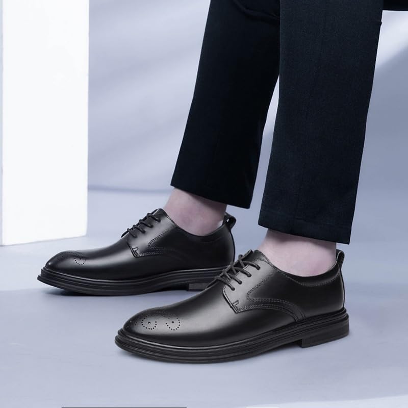 YZABEL Men's Leather Lace-Up Business Shoes, Classic Pointed Toe Printed Oxfords Dress Shoes, Rubber Non-Slip for Formal and Everyday Wear2