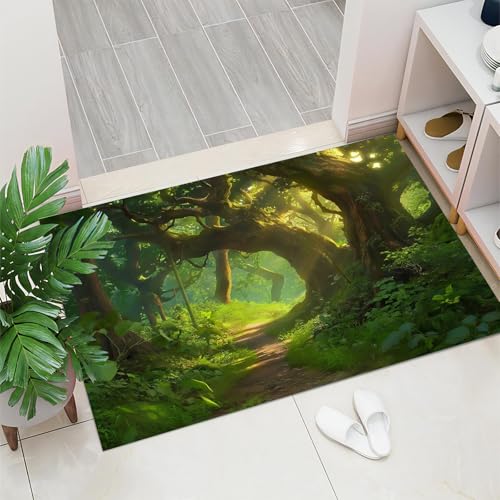 Tapis d'entrée antidérapant et absorbant motif forêts lavable