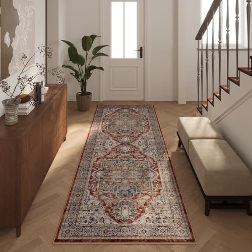 2x6 Red Hallway Runner Rugs for Kitchen Washable Rug Runners Non Slip Long Runner Rugs Low Pile 6ft Soft Boho Carpet Runner for Hallways