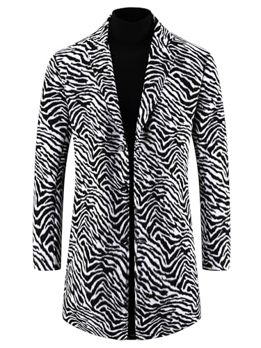 Image of Lars Amadeus Animal Printed Trench Coat for Men's Notched Lapel Classic Vintage Winter Overcoats