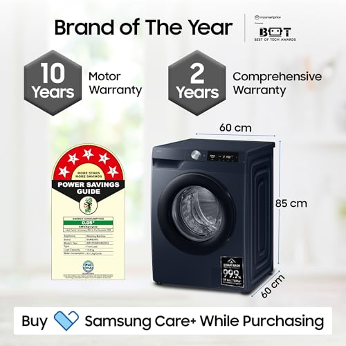 Image of Samsung 12 kg, 5star, AI Control, AI Ecobubble, Super Speed, Wi-Fi, Hygiene Steam with Inbuilt Heater, Digital Inverter, Fully-Automatic Front Load Washing Machine (WW12DG6B24ASTL, Navy)