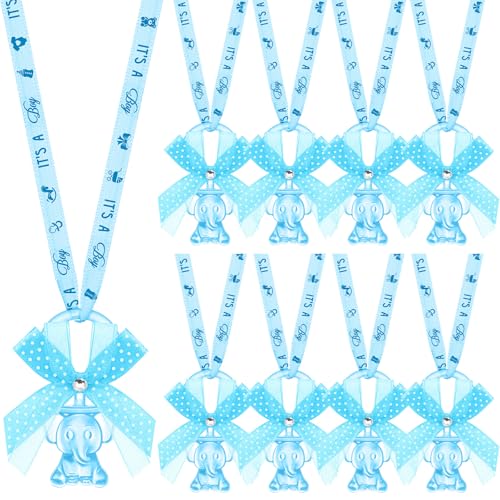 Tondiamo 60 Pcs Baby Shower Pacifiers Elephant Necklace Acrylic Baby Shower Party Favors with Cute Rhinestone Bows for Girls Boys Baby Shower Party Decoration Table Scatter(Blue)