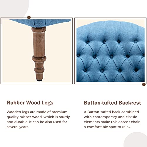 Lifeand, Button-Tufted Upholstered, Mid Century Modern Linen Fabric And Ottoman For Living Room Bedroom Office Lounge Accent Chair Set, Blue #TOP3