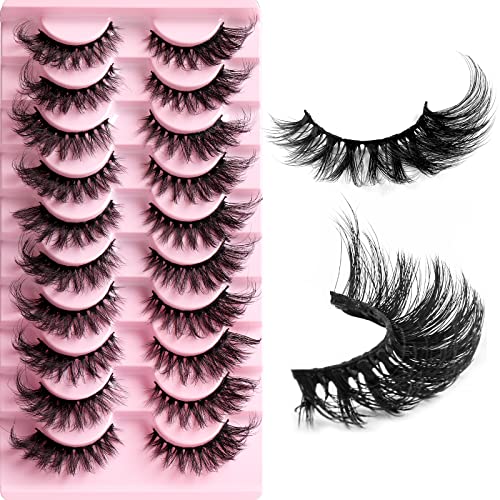 Ciglia Finte 10 Paia 8D Naturale Fluffy Cat Eye Lashes D Curl Russian Strip Lashes Volume Wispy Fox Eye Lashes Pure Fatto a Mano Lungo Ricci Riutilizzabili Drammatico Ciglia Finte Multipack (HLY03)