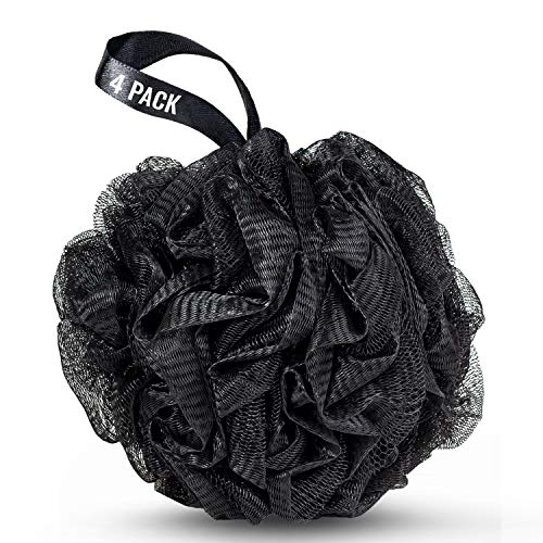 Premium Large Exfoliating Loofah Sponge  Large 80g Scrubber Cleansing Ball Set for Body Wash in Bath or Shower  Suitable for Men & Women: 4 Pack-Black