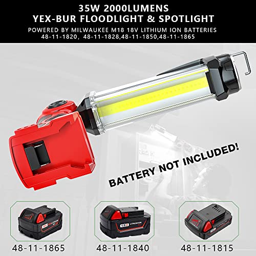 YEX-BUR LED Torch for Milwaukee 18V Li-ion Battery, 35W 2000LM Bright Handheld Flashlight with USB Charging Port Outdoor Spotlight Small Torch Lantern for Car Repairing, Camping, Emergency 2 YEX-BUR LED Torch for Milwaukee 18V Li-ion Battery, 35W 2000LM Bright Handheld Flashlight with USB Charging Port Outdoor Spotlight Small Torch Lantern for Car Repairing, Camping, Emergency - Image 2