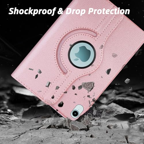 Image of TGK 360 Rotatable Smart Flip Cover for iPad mini 7 Case A17 Pro 2024, iPad mini 7th /6th Generation 8.3 inch (Rose Gold)