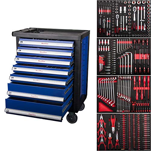 Pro-Line XXL Werkstattwagen Werkzeugwagen 7 Schubladen mit Soft Inlays und 4 mit Werkzeug wie Schraubenschlüssel, Ratsche mit Nusskasten, Schraubendreher usw.befüllten Schubladen von Mephisto 1 Pro-Line XXL Werkstattwagen Werkzeugwagen 7 Schubladen mit Soft Inlays und 4 mit Werkzeug wie Schraubenschlüssel, Ratsche mit Nusskasten, Schraubendreher usw.befüllten Schubladen von Mephisto