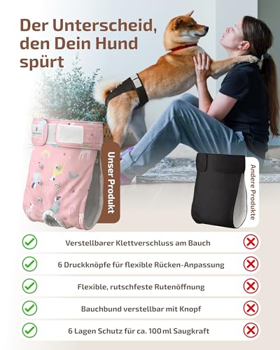 Hundewindeln für Hündinnen, Rüden & Katzen [3 Windeln für Hunde 4-lagiger Kern] Waschbare Läufigkeitshose für Hündinnen [Hundehöschen Läufigkeit & Inkontinenz] (Rosa | Pink | Beige, S, 3, stück)