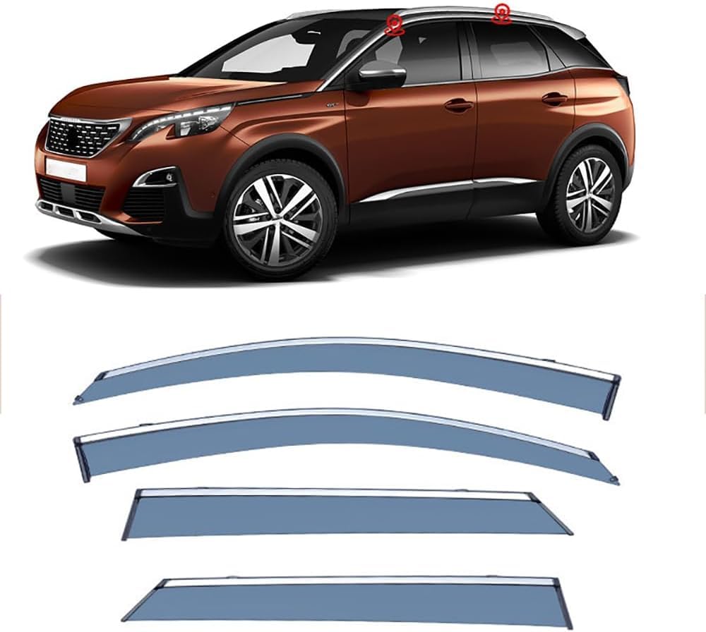 FengXH Window Deflectors for Peugeot 3008 2017+ - 4pc Smoke Tint, Waterproof, Noise Reducing.
