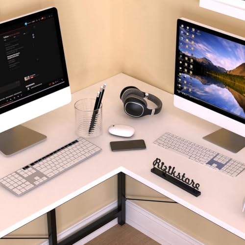 Image of RIZIK STORE L-Shaped Computer Desk | 50-Inch Corner Gaming & Study Table with Engineered Wood Top, Metal Frame & CPU Shelf | Writing Workstation for Bedroom, Office & Small Rooms (White-1)
