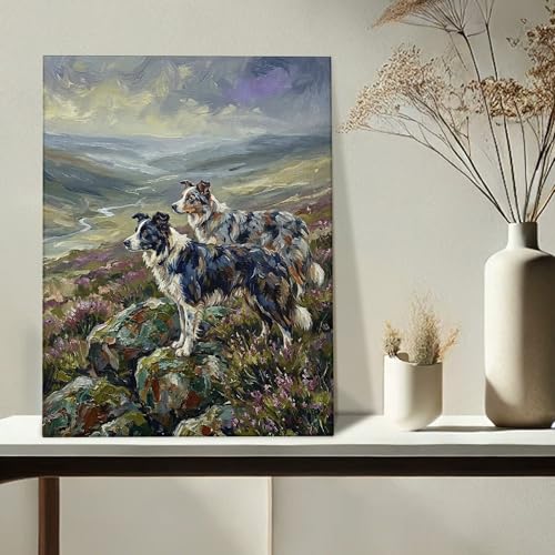 Cadre déco montagne paysage canin bleu gris 40x50 anti-reflet