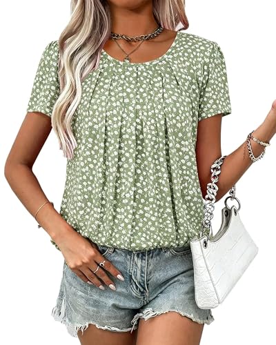 VahRuta Blouses for Women Loose Fit Hide Belly Cotton Top Green Flower XL