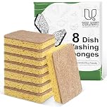 8 Pack Eco Sponge Washing up Compostable Kitchen Dish Sponge Biodegradable Washing Up Scrubber Sponges for Dishes with Heavy Duty Scouring Pad