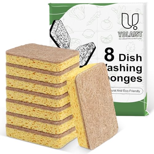 8er-Pack umweltfreundliche, kompostierbare, biologisch abbaubare Küchenschwämme, spülmaschinenfest, mit widerstandsfähigen Schwämmen