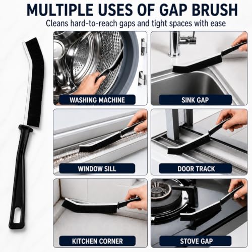 Image of Solitude Set of 5 Cleaning Brushes for Gas Stove, Chimney & Bathroom Gaps, Stainless Steel, Brass & Nylon Bristles, Crevice Cleaner, Scrubber for Kitchen, Sink, Burners