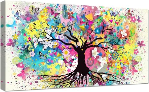 Fheeao Life Tree Diamond Painting Kits for Adults, DIY 5D Diamond Art Butterfly Diamond Painting Kit Round Full Drill Diamond Dots Gem Crystal Art Kits for Home Wall Room Decor 9.84x22.8 Inch/25x55cm
