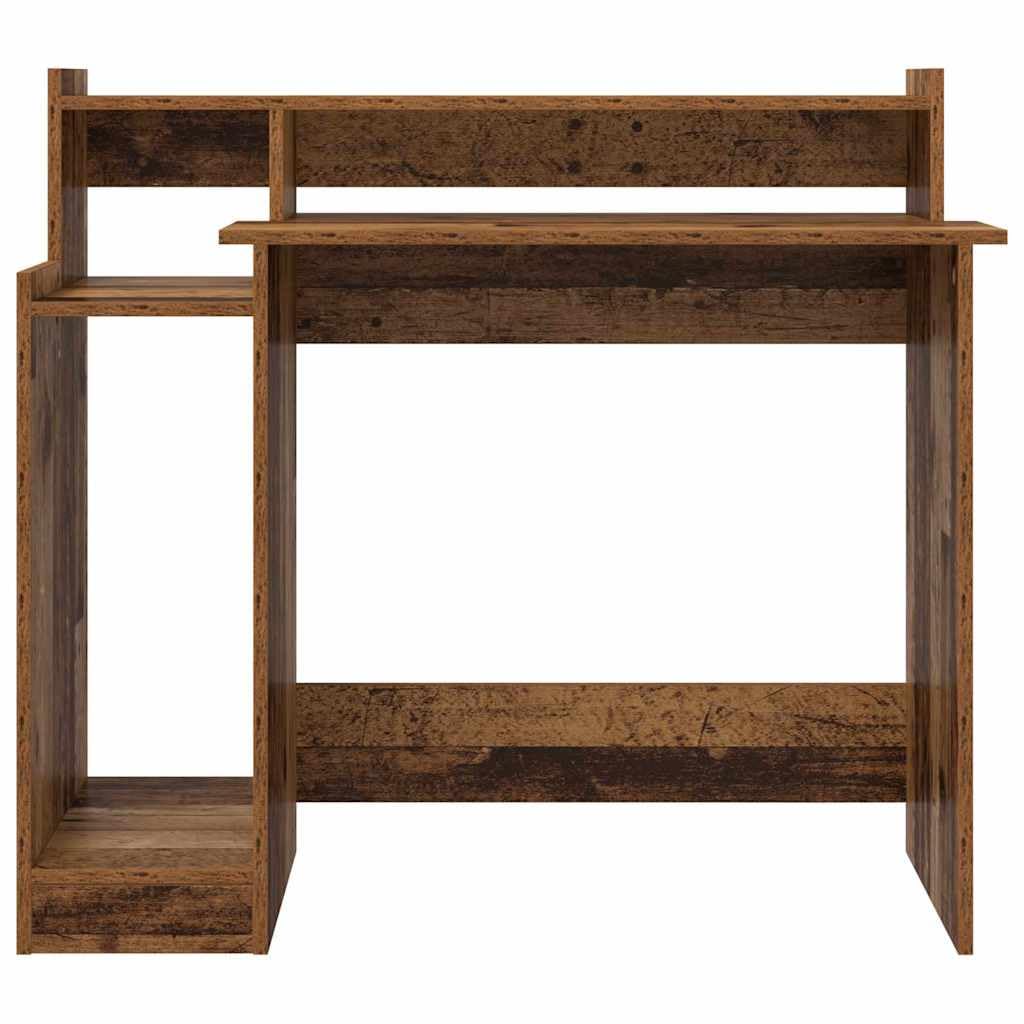 Scrivania con LED, effetto legno anticato, 97 x 45 x 90 cm, per home office, postazione di lavoro con alimentazione USB e 3 ripiani, per laptop e ordine