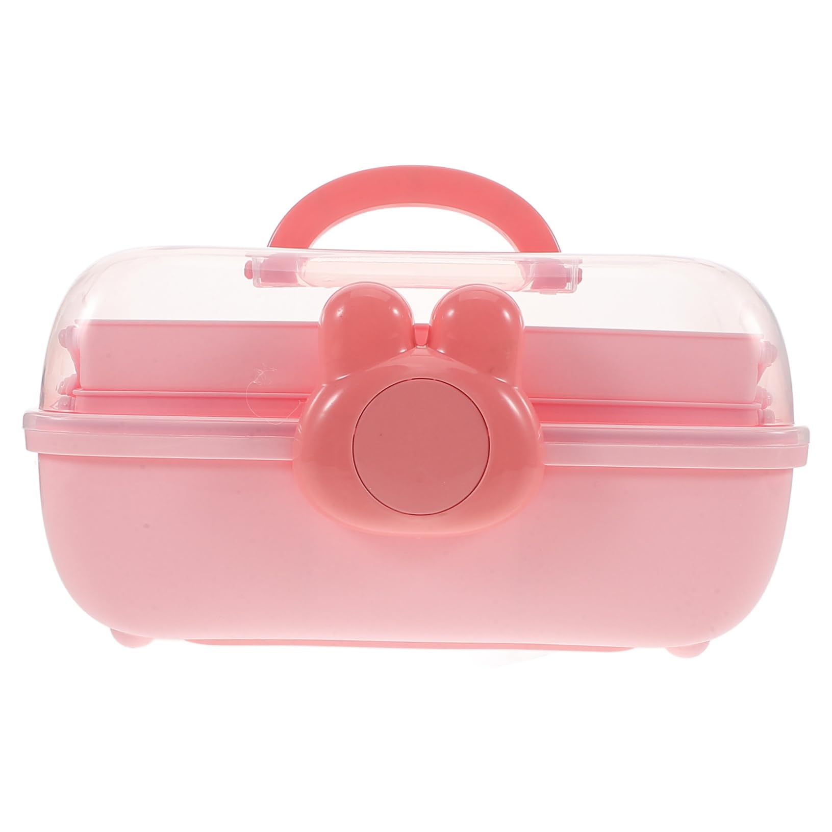 GLEAVI Haargummi Organizer für Mädchen Kunststoff Aufbewahrungsbox mit 3 Ebenen und Fächern Rosa Praktisch für Schreibtisch