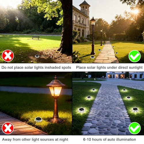 Solar Ground Lights Outdoor, 6 Pack Solar Garden Lights IP65 Waterproof, 8 Bright LEDs Decking Lighting with 600mAh Battery for Garden Lawn Patio Yard Landscape (Cool White) - Image 4
