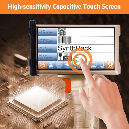 Image of SH1 Handheld Inkjet Printer, 1200 DPI, 6.5 inch Touchscreen, 0.5 inch Print Height | Portable TIJ Printer for QR Codes, Barcodes, Batch Numbers and Logos on Plastic, Carton, Wood, Metal and Glass