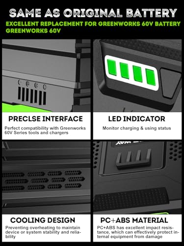 Image of 5.0AH Replacement for Greenworks 60V Battery | Fit for 75+ Green Works 60V Tools & Greenworks Battery LB60A03 LB60A02 LB60A00