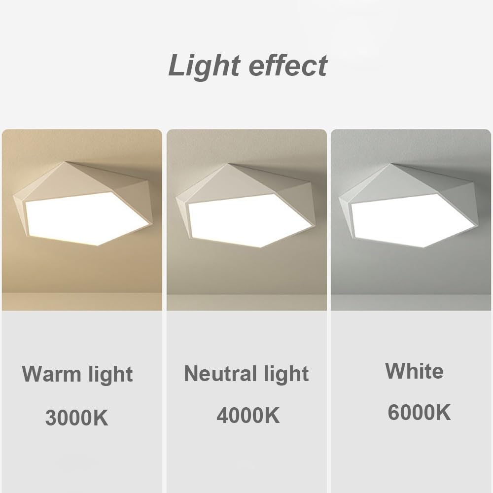 Nowoczesna Geometryczna Lampy Sufitowa LED, Plafon Wielokątny Skandynawski Kremowy Ściemnialny Oświetlenie Sufitowe Sypialnia Gabinet(White(Stepless),52cm/20.47in)