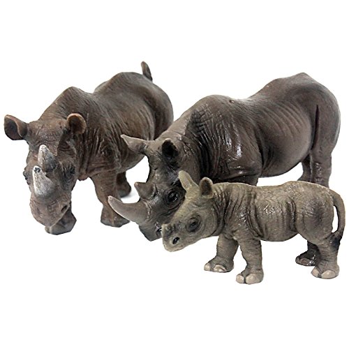 FUNSHOWCASE African Jungle Animals Toy Rhinoceros Rhinos Figure Realistic Plastic Figurine Playset Lot 3-Piece