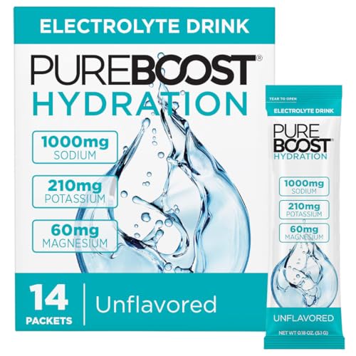Image of Pureboost Sugar-Free Electrolyte Hydration Packets, Unflavored 14ct | Zero Calories, Fast Hydration Drink Mix with 1,000mg Sodium, Potassium & Magnesium