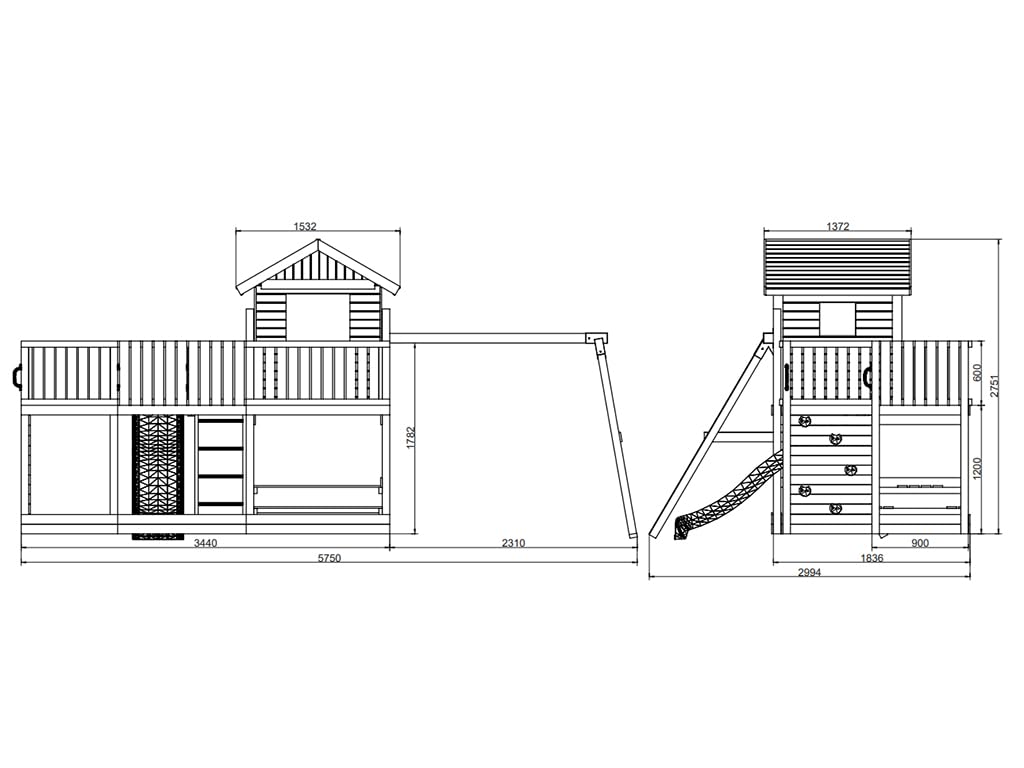Longstepper Stelzenhaus Grün 575x300x275 cm, Kesseldruckimprägniertes Garten Spielhaus, Inklusive Doppelschaukel Rutsche Kletterwand Und Picknicktisch, Robustes Holz Spielgerät Für Den Garten, 0 x ...