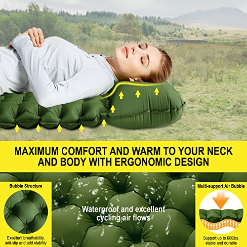 Camping Sleeping Pad Ultralight Sleeping Mat With Pillow, Extra Thick Compact Camping Mat With Built-In Pump Foot Press Waterproof Inflatable Camping Air Mattress For Camping, Backpacking, Hiking #TOP5