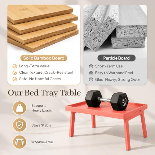 Image of Bamboo Bed Table Tray with Support Bar and Foldable Legs, Breakfast Food Trays Table for Bed Sofa Eating and Laptops, TV Lap Tray Table on Couch (Applied for Invention Patent)