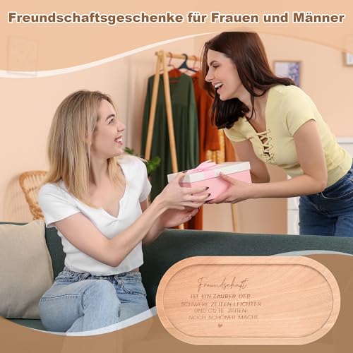 TranRantic Geschnitztes Holz Tablett mit Gravur Freundschaft, Beste Freundin Geschenke, Persönliches Freundschaft Geschenk, Kleines Tablett für Deko Weihnachten Geburtstage Jubiläen Restaurant