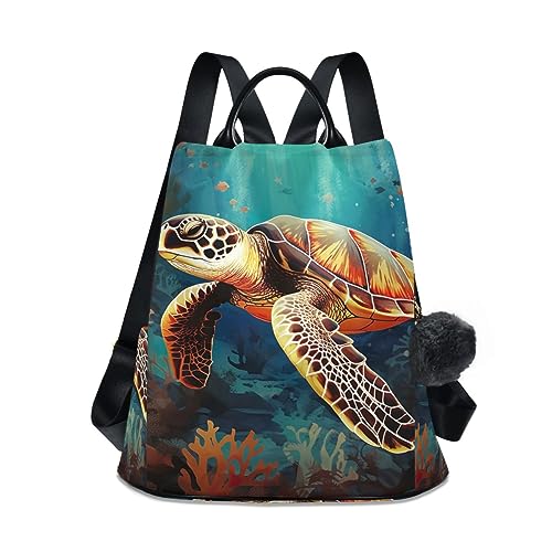 GAIREG Mochila para mujer, diseño de búho y corona de flores, antirrobo, bolsillo con cremallera, bolsa de viaje, Tortuga Mar Azul, 13.4 x 5.9 x 15 Zoll