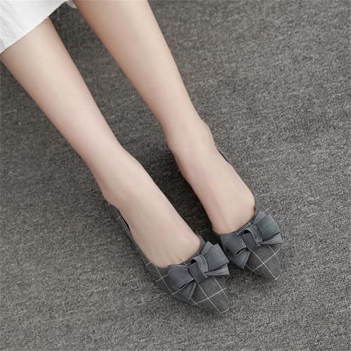 Women Bowknot Plaid Pointed Toe Flats Shoes Spring Summer Soft All- Match Shoes2