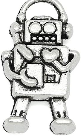 ROBOT Sci-Fi Toy 3D 16mm Charms Pendants Beads 10 x Tibetan Silver