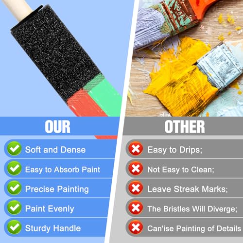 6 Pcs 1\" Foam Paint Brushes, Poly Foam Paint Brush Black Sponge Brushes with Wood Handle for Painting Staining Varnishes DIY Craft Projects Electronic Cleaning