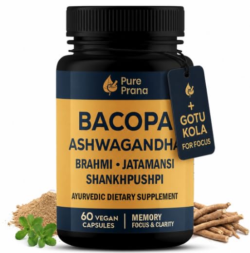 Pure Prana Bacopa Monnieri (Brahmi) Capsules - Brain Memory & Focus 60 Ct