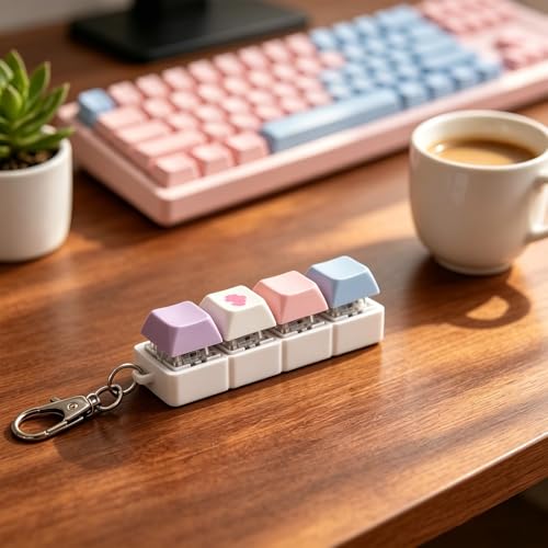 Image of Fidget Keyboard Keychain, Cute Stress Relief Toy for Adults, Portable Focus Toy with Four Colorful Keys, Ideal for Office and Study, Plastic