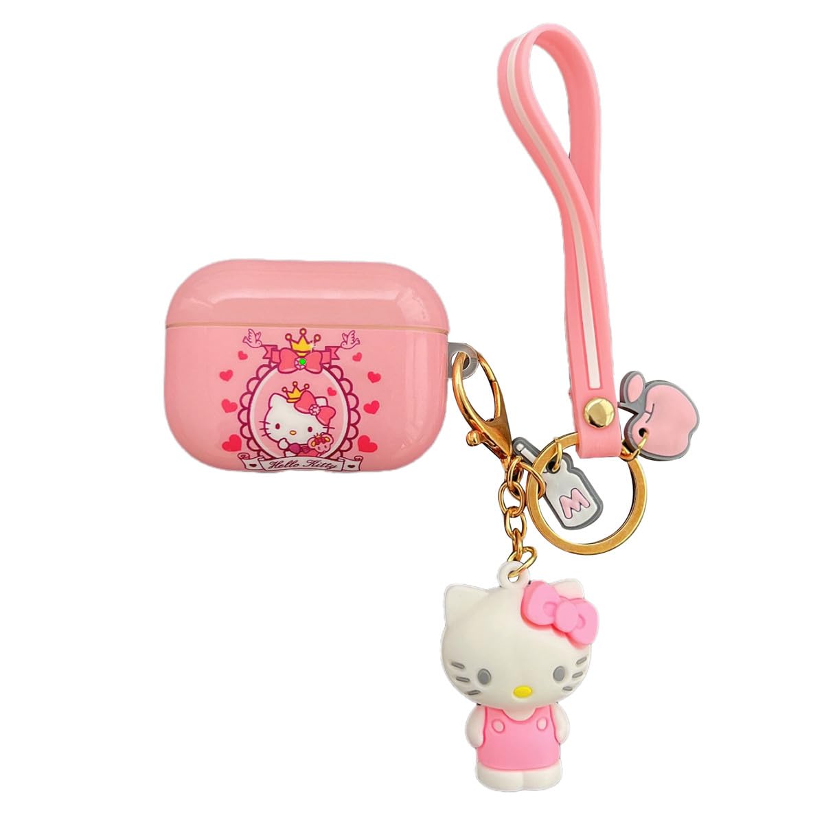 for Airpods pro 2nd Generation Case with Lanyard Keychain, Cute Cartoon Designed for Airpod pro Case, Airpods pro 2 Personalise Custom Protective Cover for Women Girls [Front LED Visible] (Pink Cat)