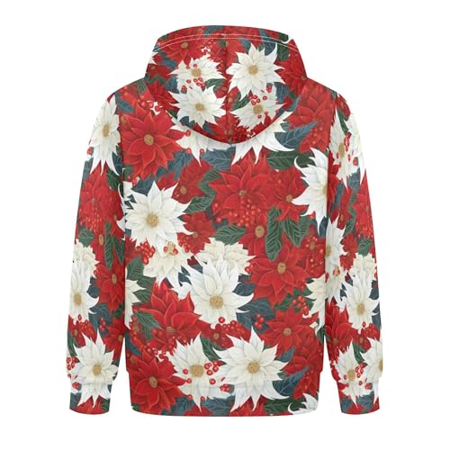 Kids Hoodies Sweaters Christmas Poinsettia Flower Hooded Sweatshirts with Big Pockets for Boys Girls B04000522