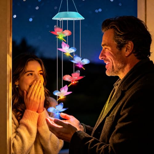 Image of Toodour Solar Wind Chime, Color Changing LED Swaying Butterfly Wind Chimes, Upgrade Butterfly with Fluttering Wings, Waterproof Solar Outdoor Light Decor for Garden Window Patio, Gift for Mom Grandma