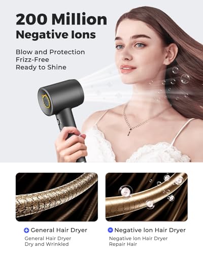 Image of Bopcal Ionic Hair Dryer, 160000 RPM Brushless Motor, Smart Thermo-Control, Negative Ion Fast Drying, Quiet Lightweight Blow Dryer, Cold Air & 4 Heat Settings, for Home Travel Salon (Black)