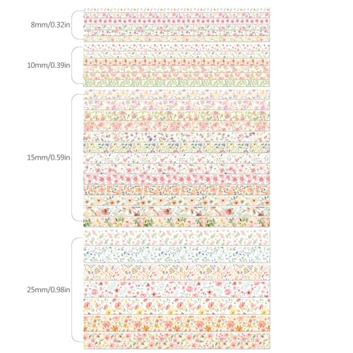 Image of PAGEMORE 32 Rolls Washi Tape Set, Colored Floral Decorative Masking Tape, Artists Tapes for Journaling, Junk Journal, DIY Craft Projects, Scrapbooking Supplies Decor
