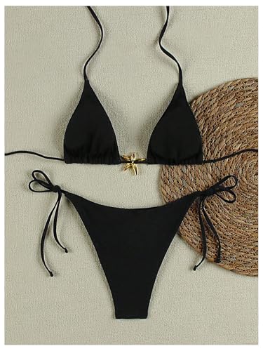 Women's Two Piece Bikini Set Star Decor Halter Triangle Swimsuit Tie Side Bathing Suit Beachwear2