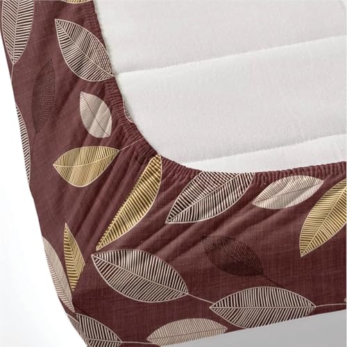 Image of 300 TC Cotton Feel Glace Cotton Elastic Fitted Bedsheet for King Size Double Bed | Fits up to 8 Inch Mattress | Printed Bedsheet with 2 Pillow Covers (WineLeaf, King Size - 72 inchx78 inch)