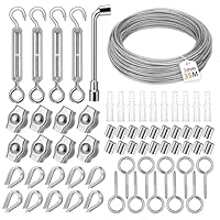 USHOP Drahtseil Edelstahl Set 66pcs,35m/3mm Stahlseil für Rankhilfe mit M5 Spannschloss Seilspanner,304 Edelstahl Drahtseil Spanndraht,Drahtseilklemme,Ösenschraube,Drahtseil Set,Alu Seilklemmen